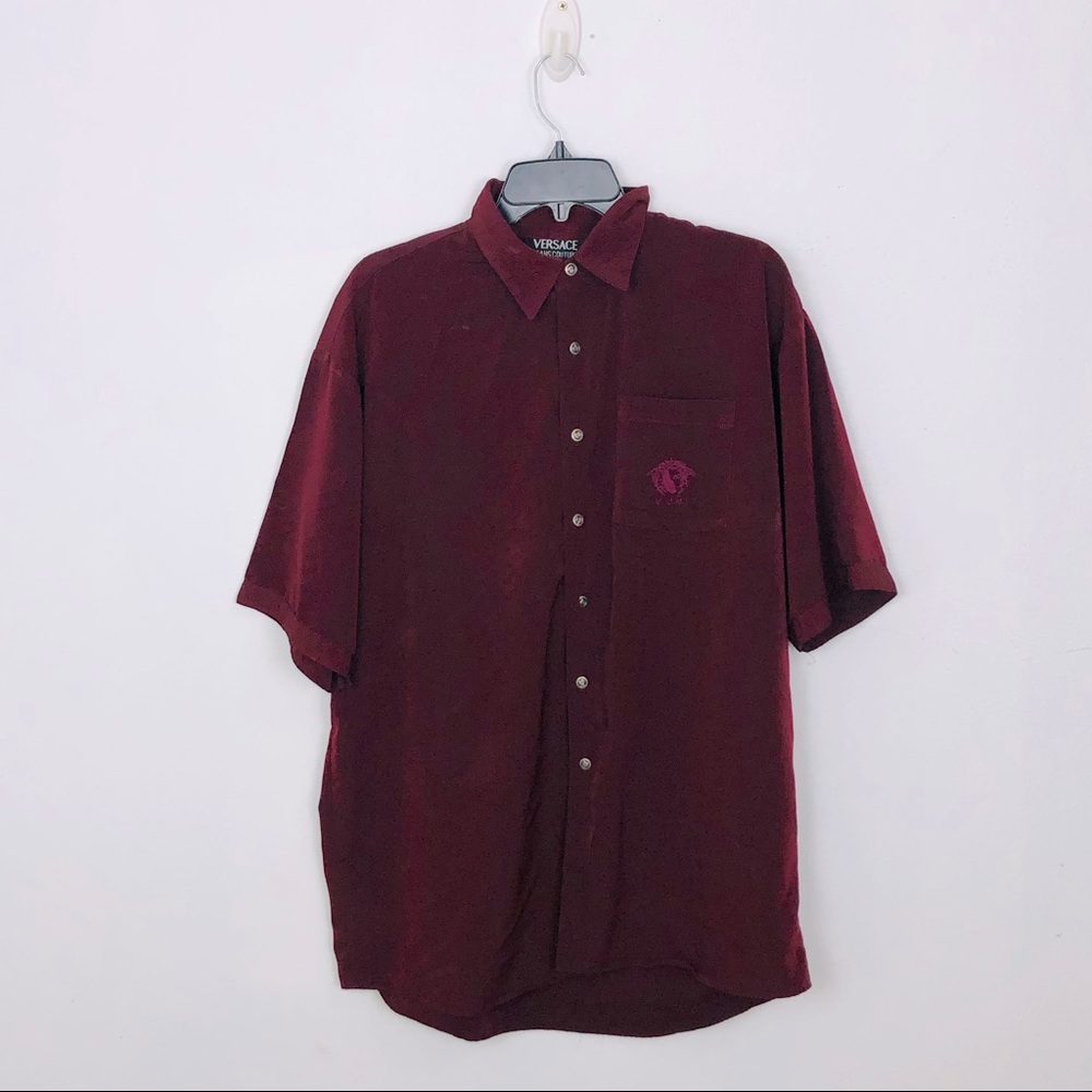 VERSACE JEANS COUTURE BURGUNDY BOTTOM DOWN DRESS SHIRT SIZE L
